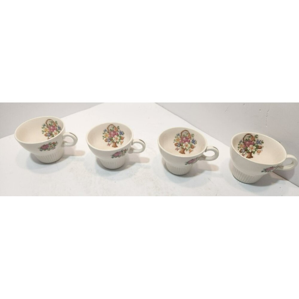 Vtg Salem China Victory Basket Needlepoint Stitch Demitasse Cups Set of 4